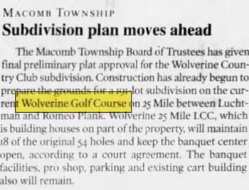 Wolverine Golf Club - Oct 03 2004 Article